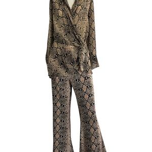 Zara Brown Black and Tan Snakeskin Print 2-Piece Pant Set Sz L